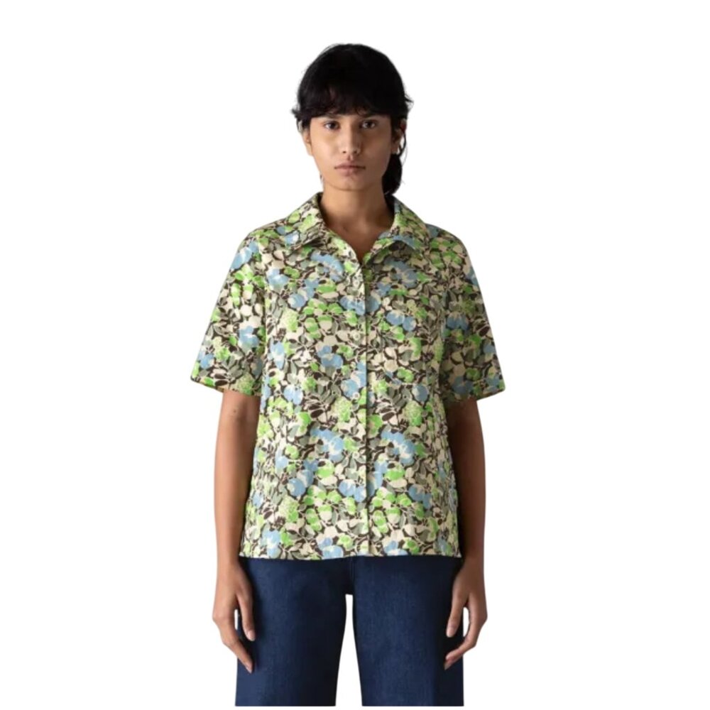 TOAST Hedgerow Print Poplin Shirt size UK 10 US 6 S acid green leaf button